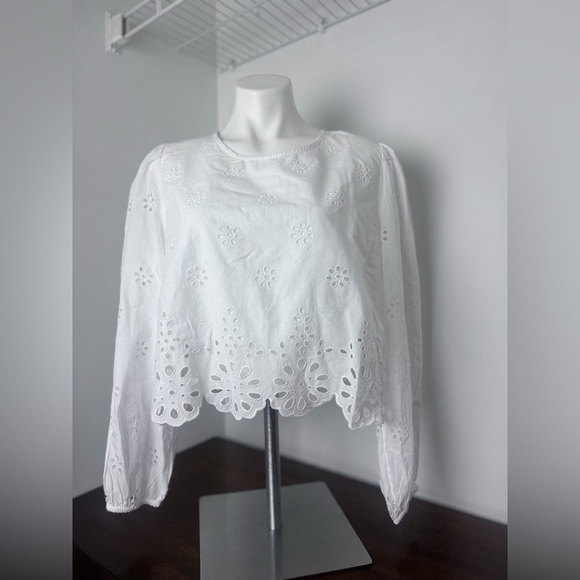 American Eagle Tops - American Eagle White Long Sleeve High Neck Crop with Floral Pattern Cutouts
